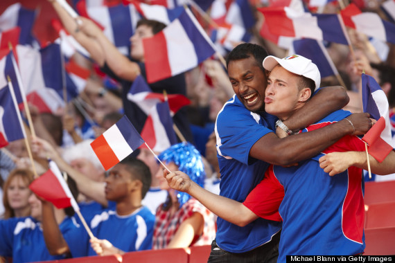 sports fan hugging