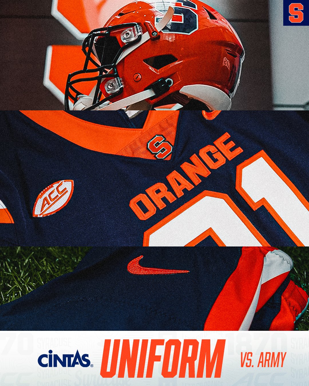 Syracuse uniforms: Orange helmets, blue jerseys & pants vs. Holy