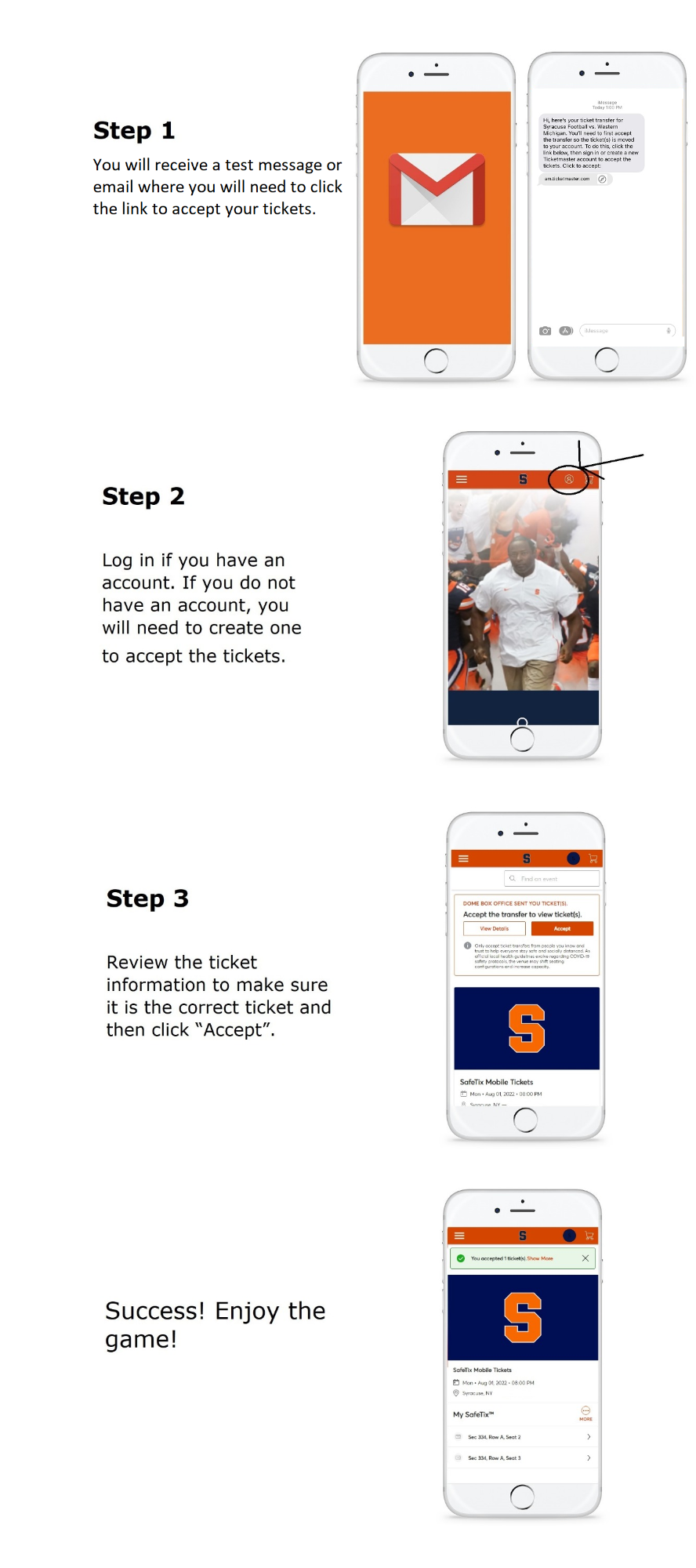 Step by Step Guide on how to accept a ticket transfer. 