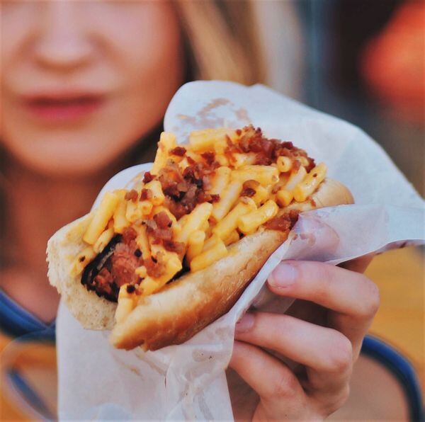 The Mac & Cheese Bacon Dog from Pizza Emporium. The Mac & Cheese Bacon Dog from Pizza Emporium.